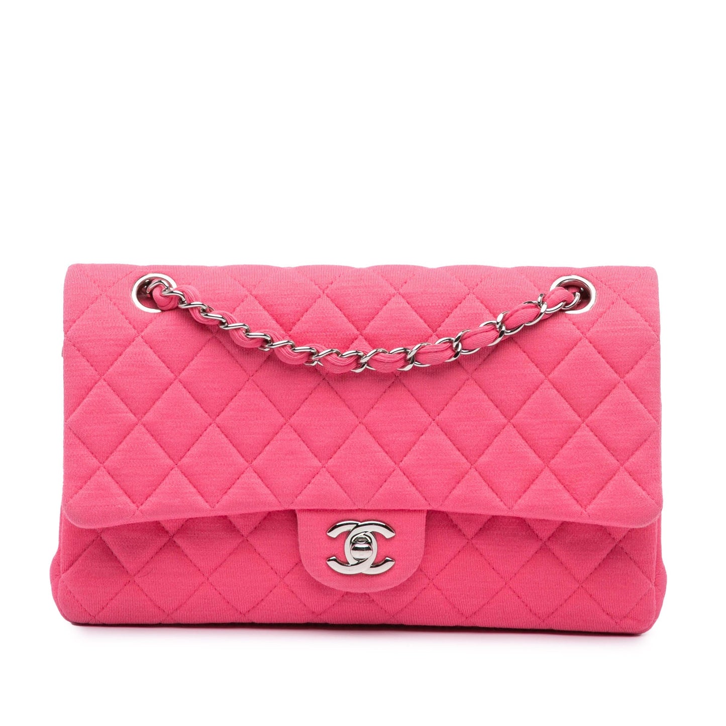 Pink Chanel Medium Classic Jersey Double Flap Shoulder Bag