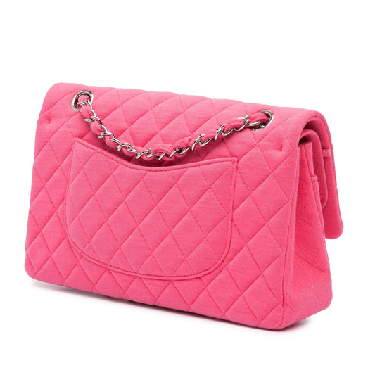 Pink Chanel Medium Classic Jersey Double Flap Shoulder Bag