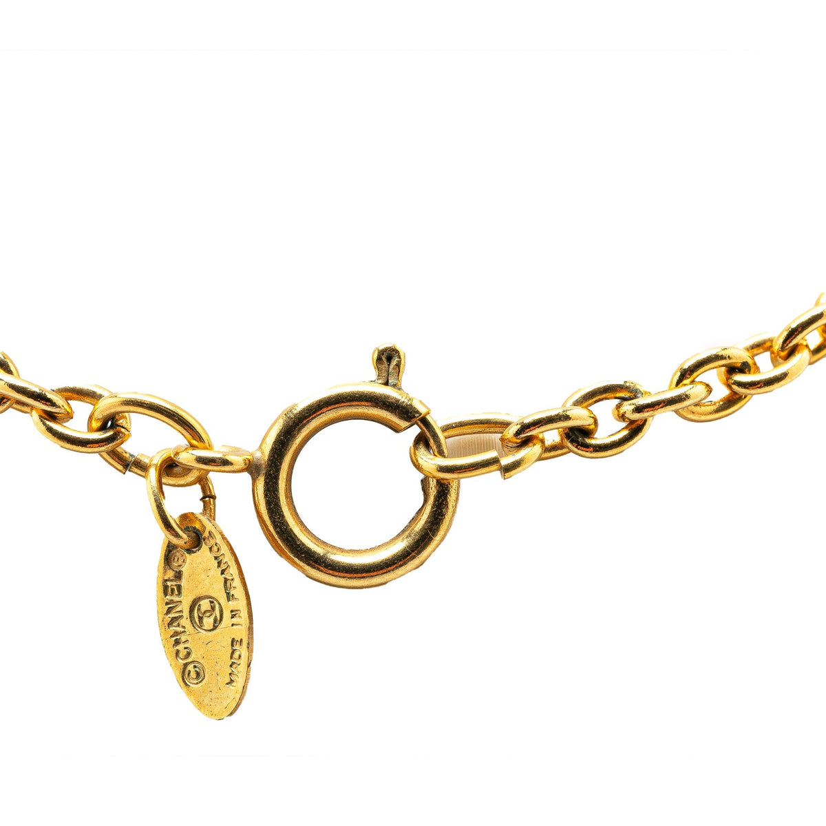 Gold Chanel Gold Plated CC Round Pendant Necklace