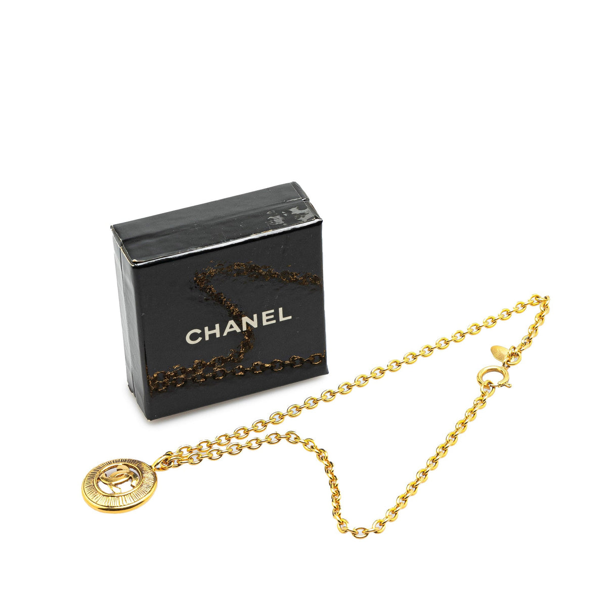 Gold Chanel Gold Plated CC Round Pendant Necklace