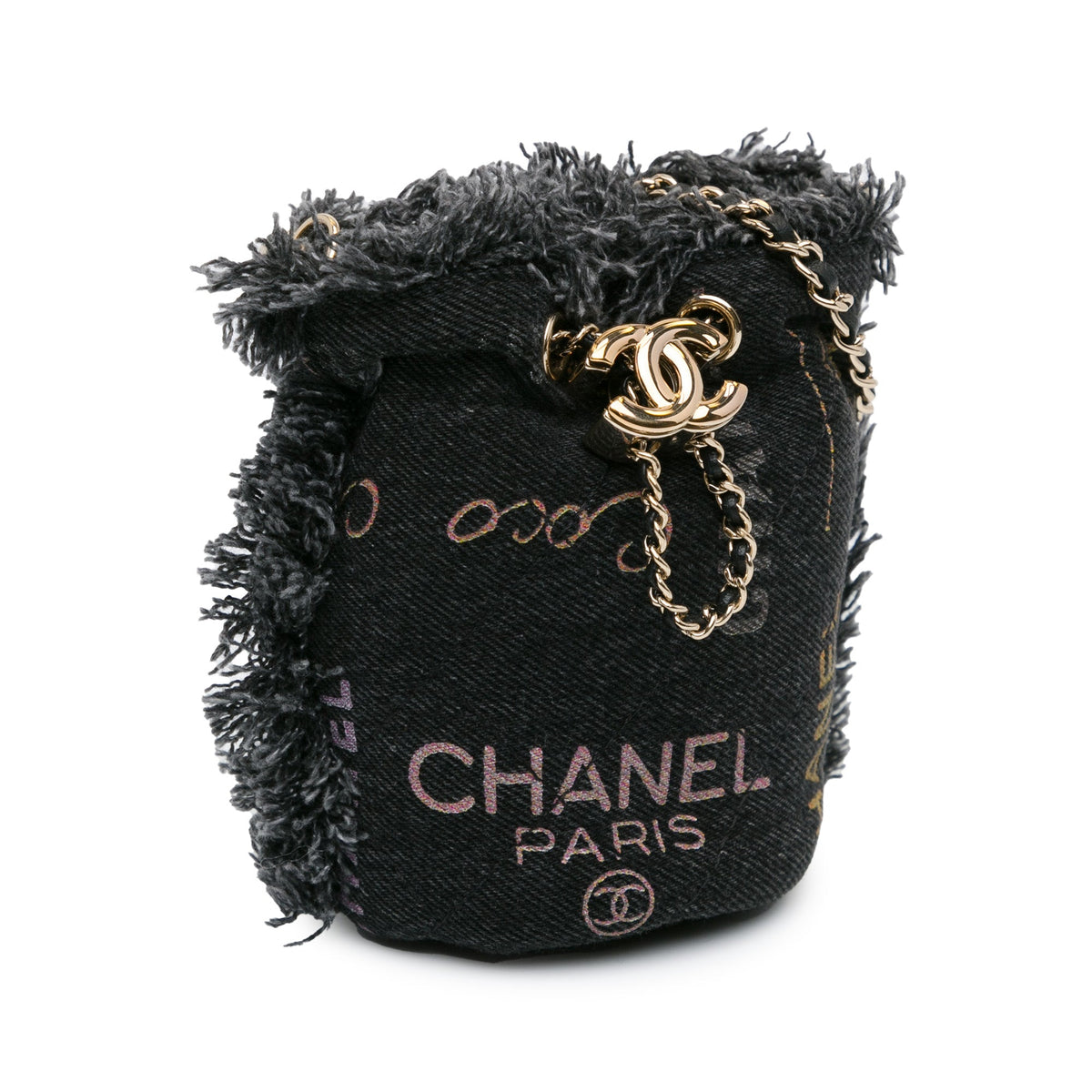 Gray Chanel Mini Denim Mood Bucket with Chain