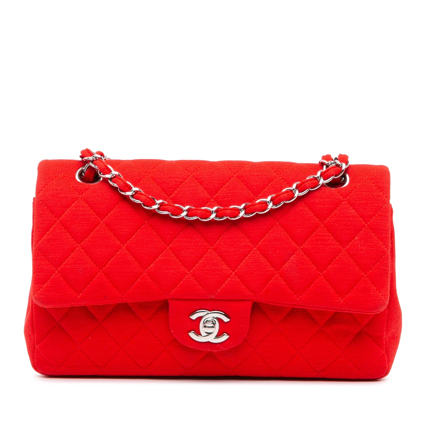 Red Chanel Medium Classic Jersey Double Flap Shoulder Bag