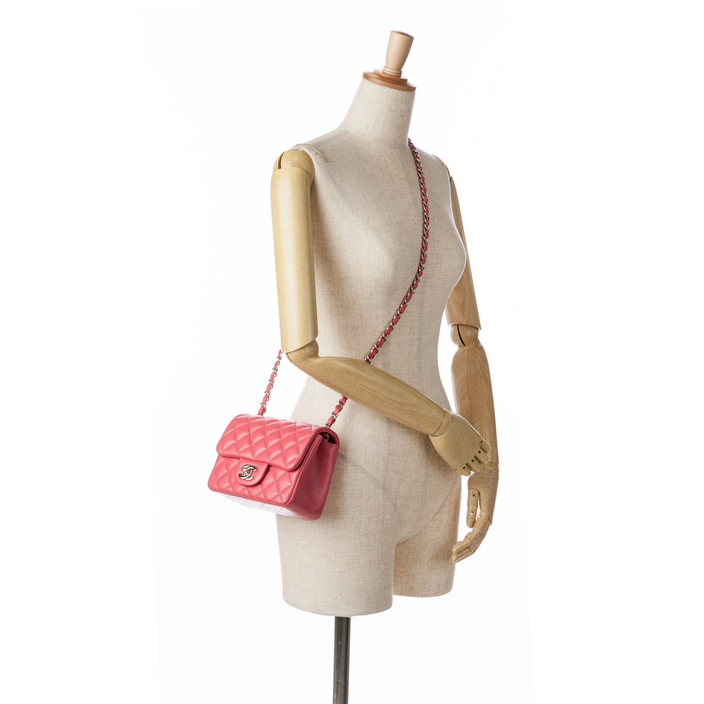 Pink Chanel Mini Square Classic Lambskin Single Flap Crossbody Bag