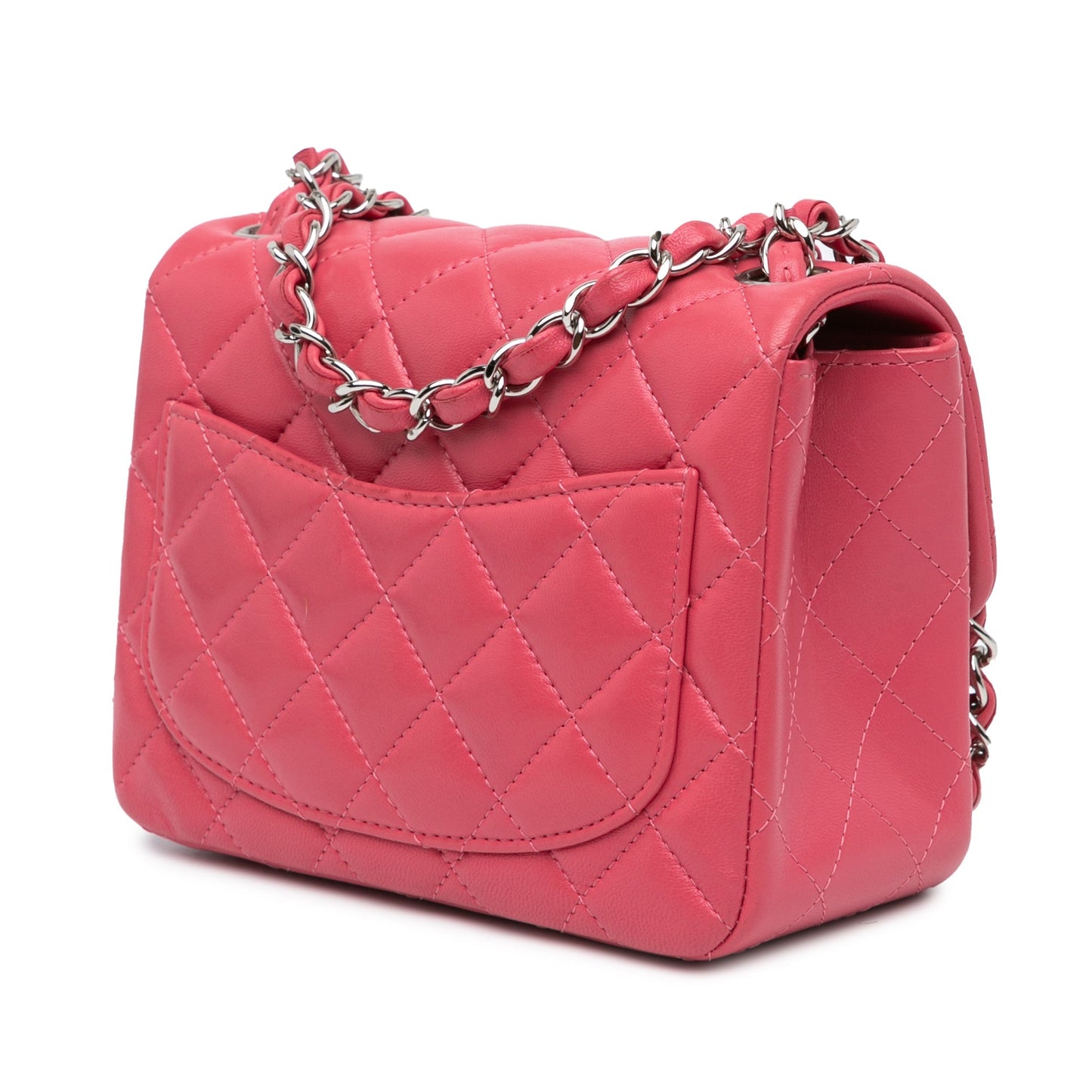 Pink Chanel Mini Square Classic Lambskin Single Flap Crossbody Bag