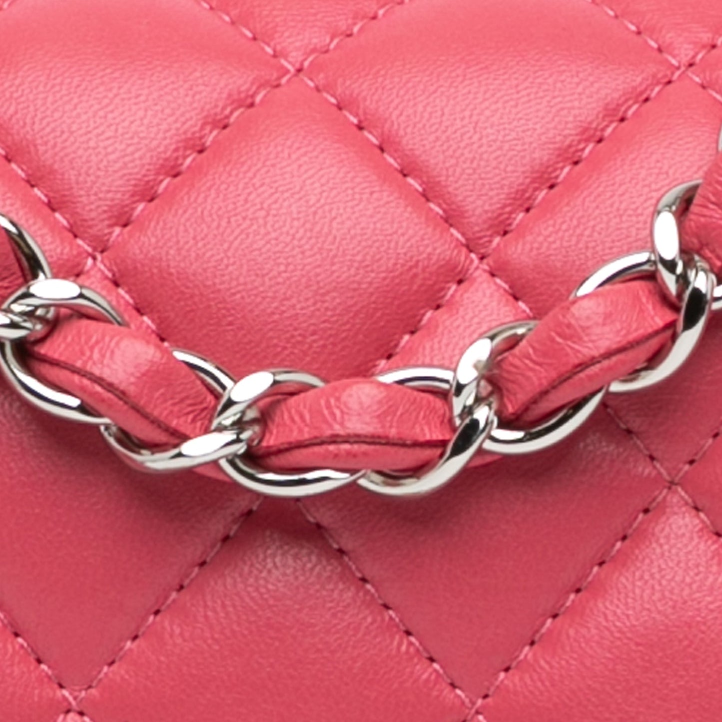 Pink Chanel Mini Square Classic Lambskin Single Flap Crossbody Bag