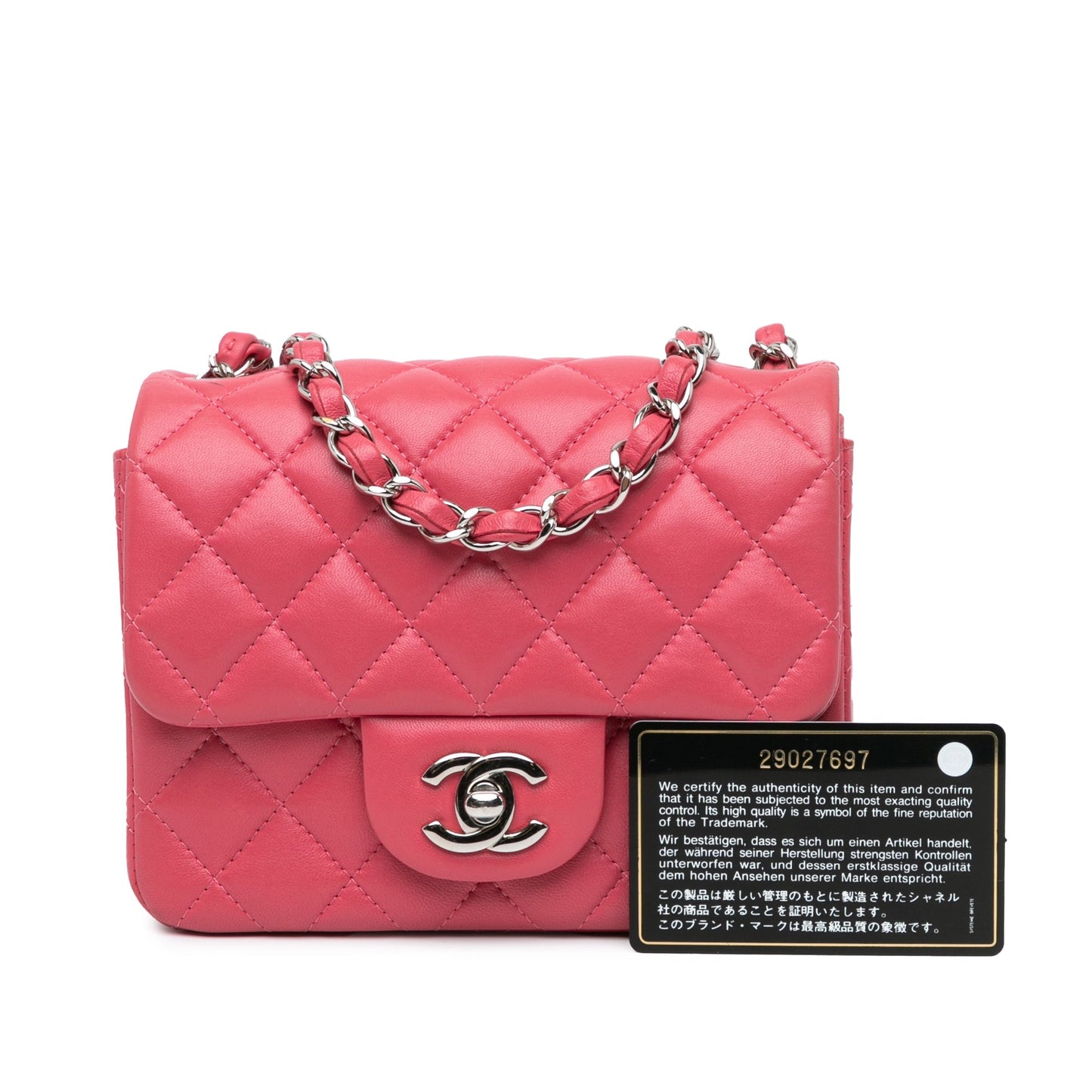 Pink Chanel Mini Square Classic Lambskin Single Flap Crossbody Bag