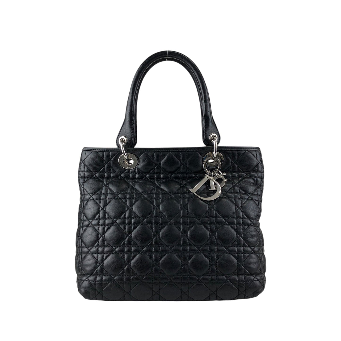 Christian Dior Lady Dior Cannage Logo Charm Handbag Black Vintage ymgxfh