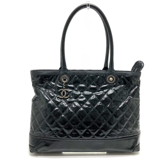 CHANEL Tote Bag Bag Shoulder Semi-Shoulder CC COCO Mark charm Matrasse Enamel / leather black Women Used