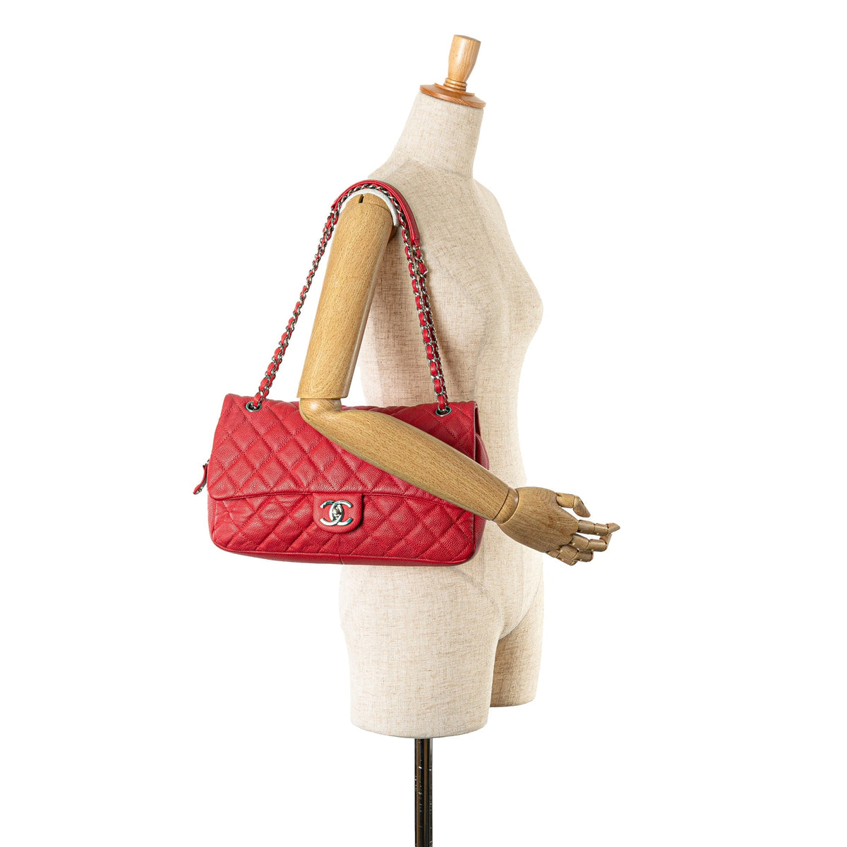 Red Chanel Jumbo Caviar Easy Flap Bag