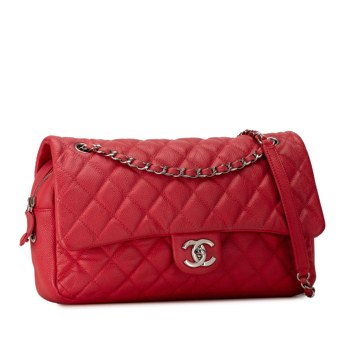 Red Chanel Jumbo Caviar Easy Flap Bag