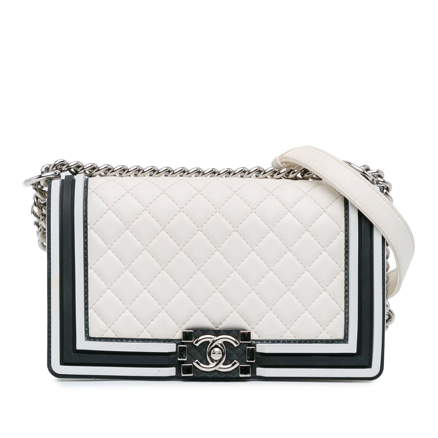 White Chanel Medium Bicolor Lambskin and Rubber Boy Flap Shoulder Bag