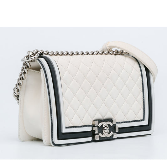 White Chanel Medium Bicolor Lambskin and Rubber Boy Flap Shoulder Bag
