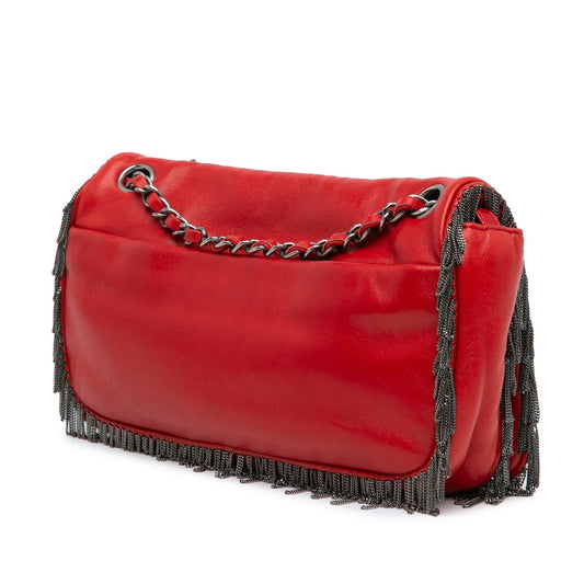 Red Chanel Small Lambskin Rock and Cabaret Fringe Chain CC Flap Shoulder Bag