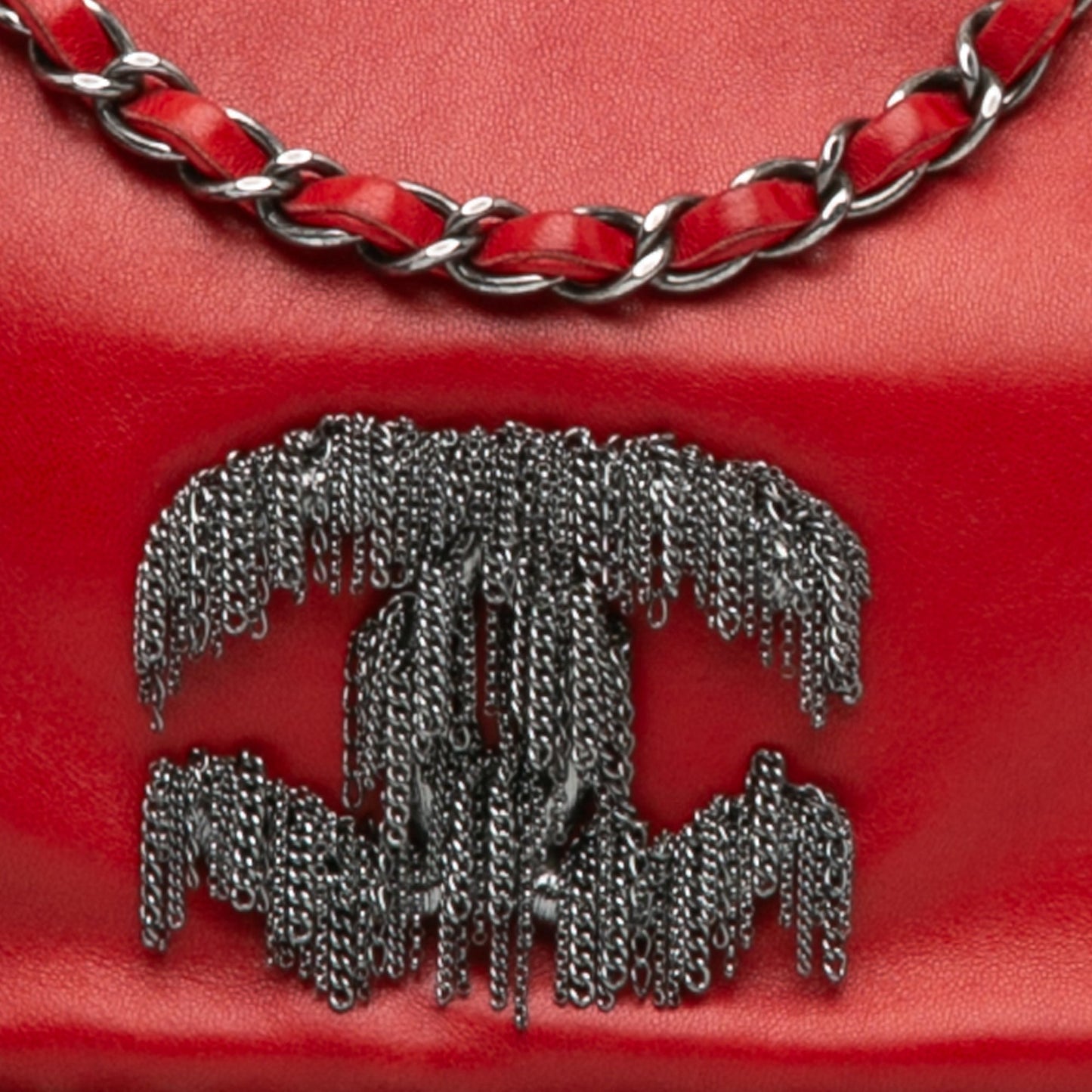 Red Chanel Small Lambskin Rock and Cabaret Fringe Chain CC Flap Shoulder Bag