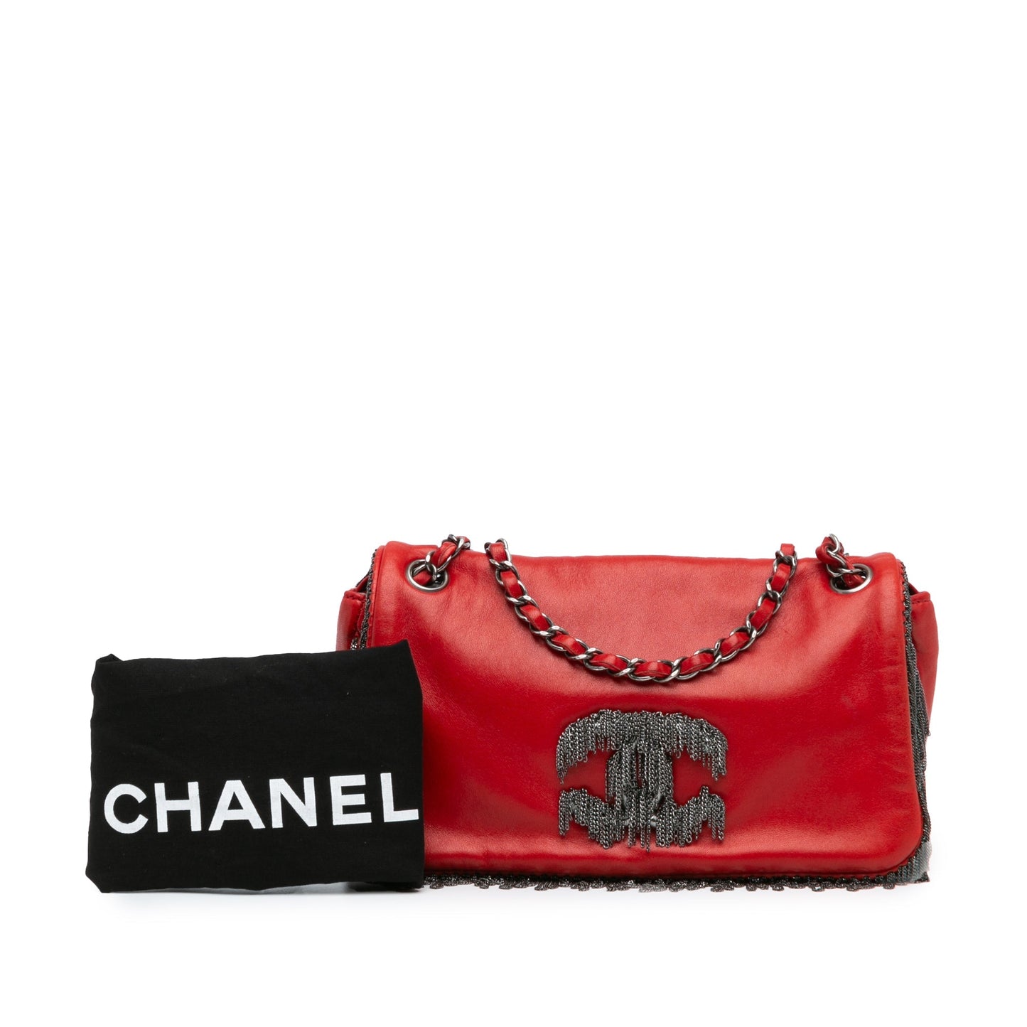 Red Chanel Small Lambskin Rock and Cabaret Fringe Chain CC Flap Shoulder Bag