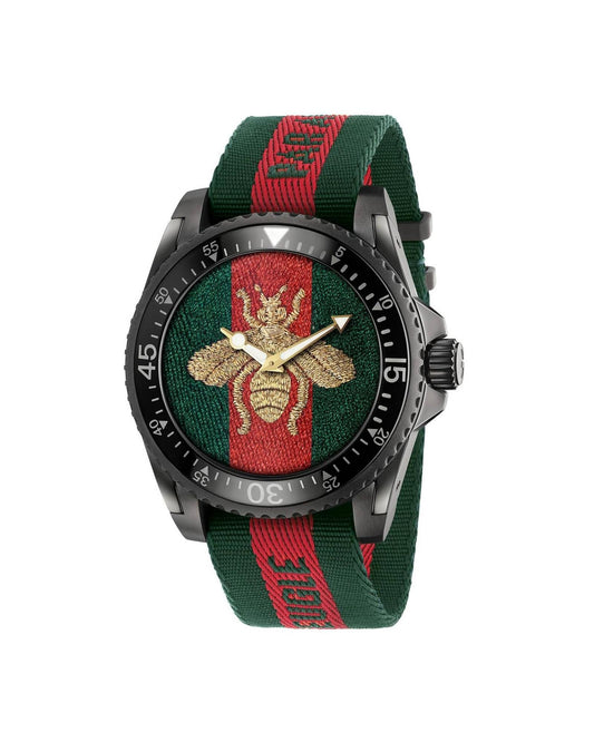 Gucci Dive Bee Embroidery Watch Men Green Watches