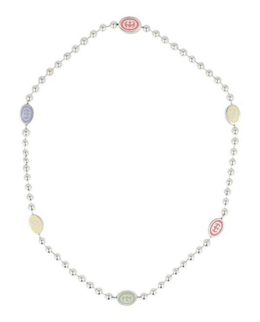Gucci Womens Sterling Silver Interlocking G Boule Necklace