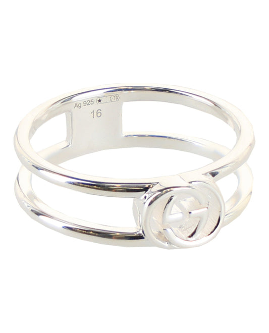 Gucci Womens Interlocking G Cutout Silver Ring