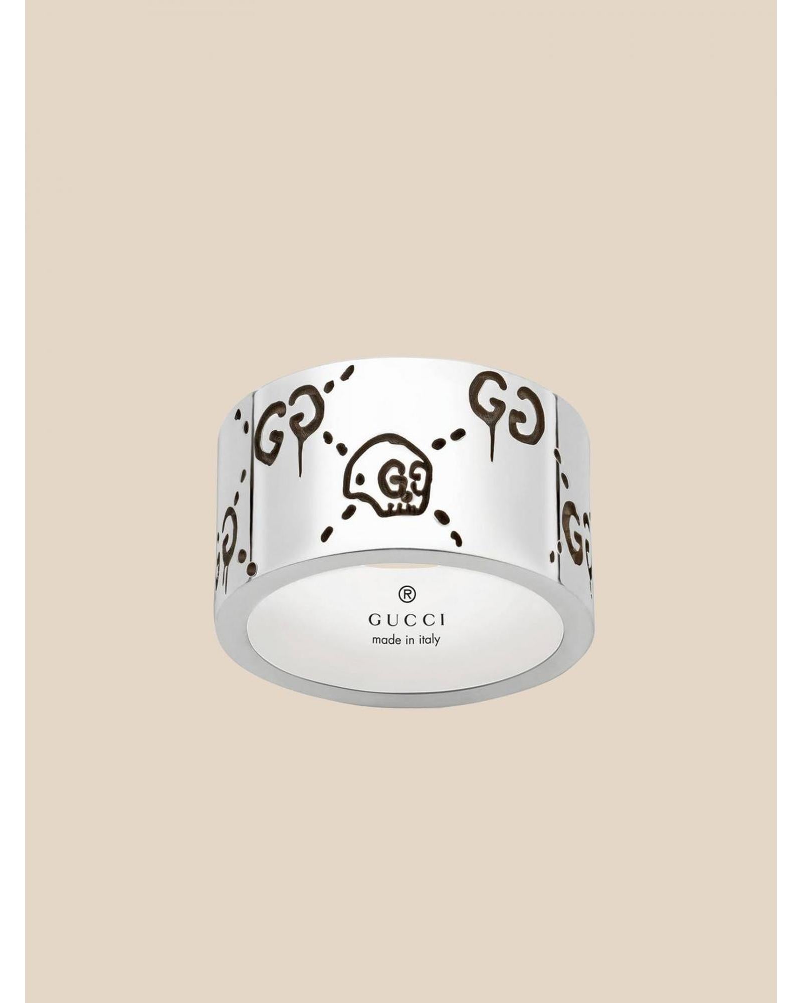 Gucci Silver Skull Ring Logo Women Jewelry Silver
