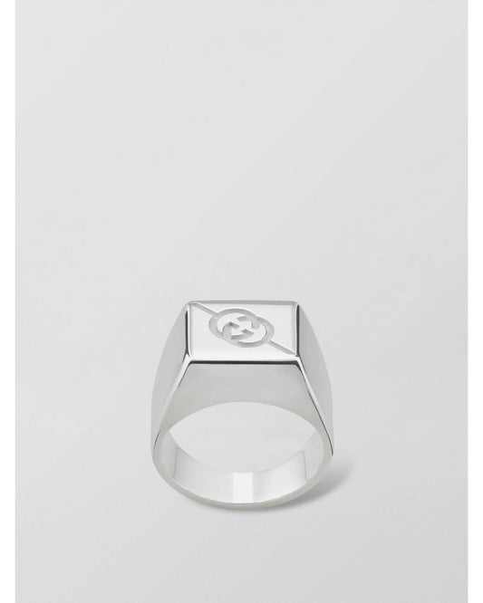 Gucci Signet Ring Logo Engraved Women Silver Jewelry Silver