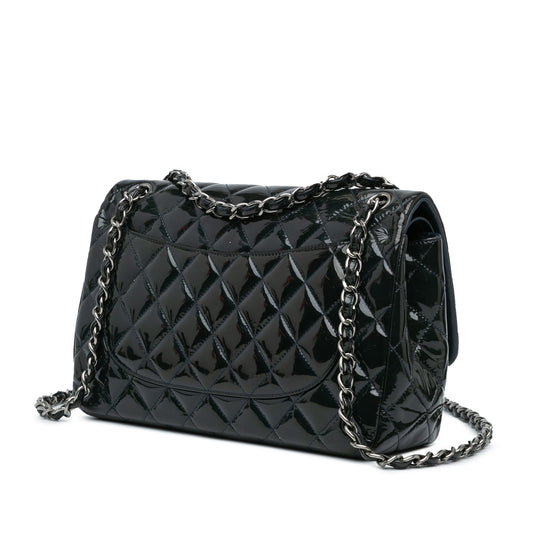Blue Chanel Jumbo Classic Patent Double Flap Shoulder Bag