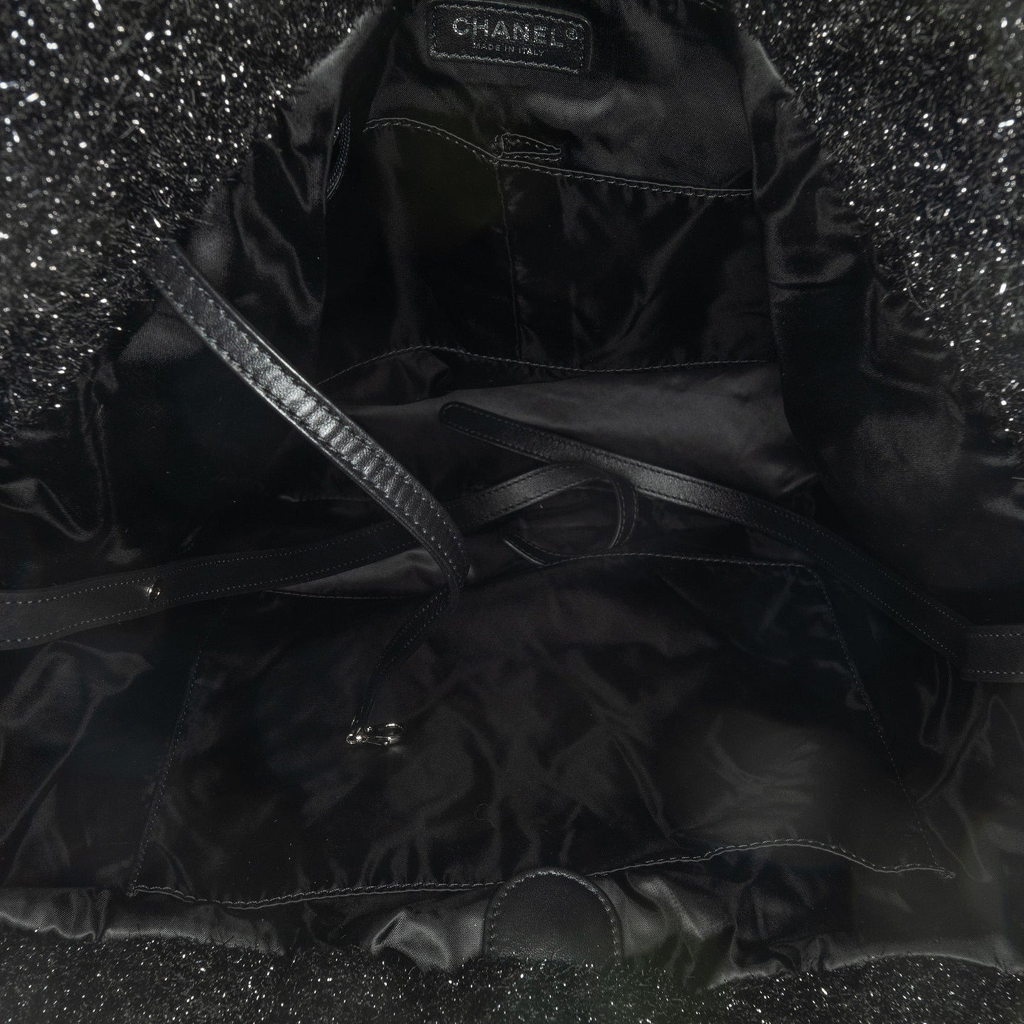 Black Chanel Large Quilted Knit Pluto Glitter Satchel