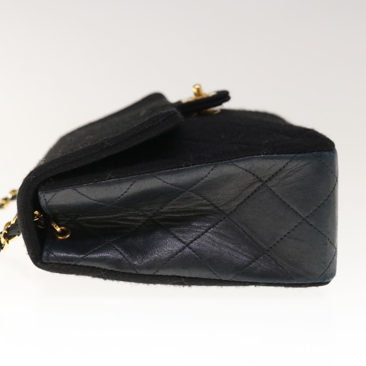 CHANEL Matelasse Turn Lock Chain Shoulder Bag Cotton Black CC Auth yk10415