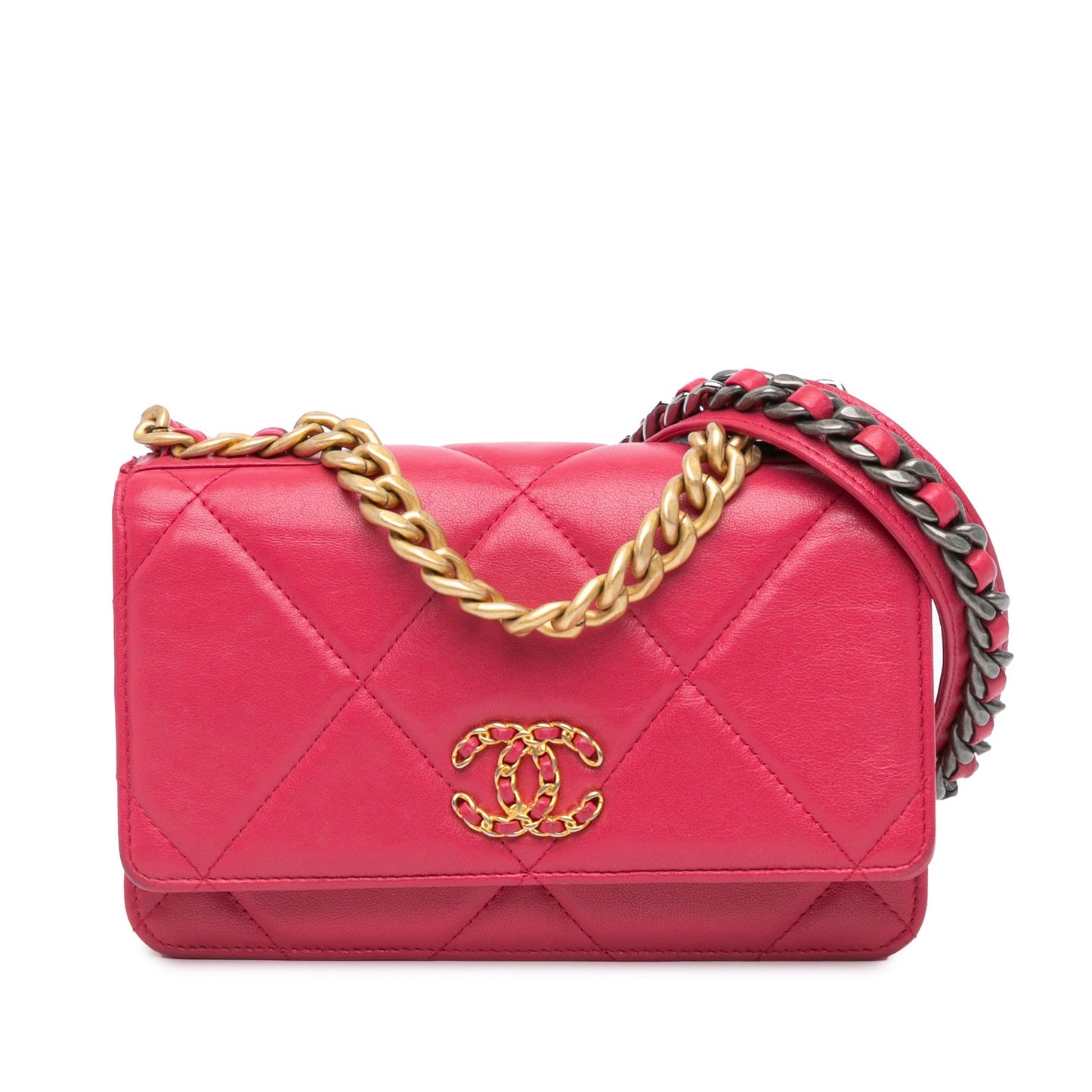 Pink Chanel Quilted Lambskin 19 Wallet on Chain Crossbody Bag