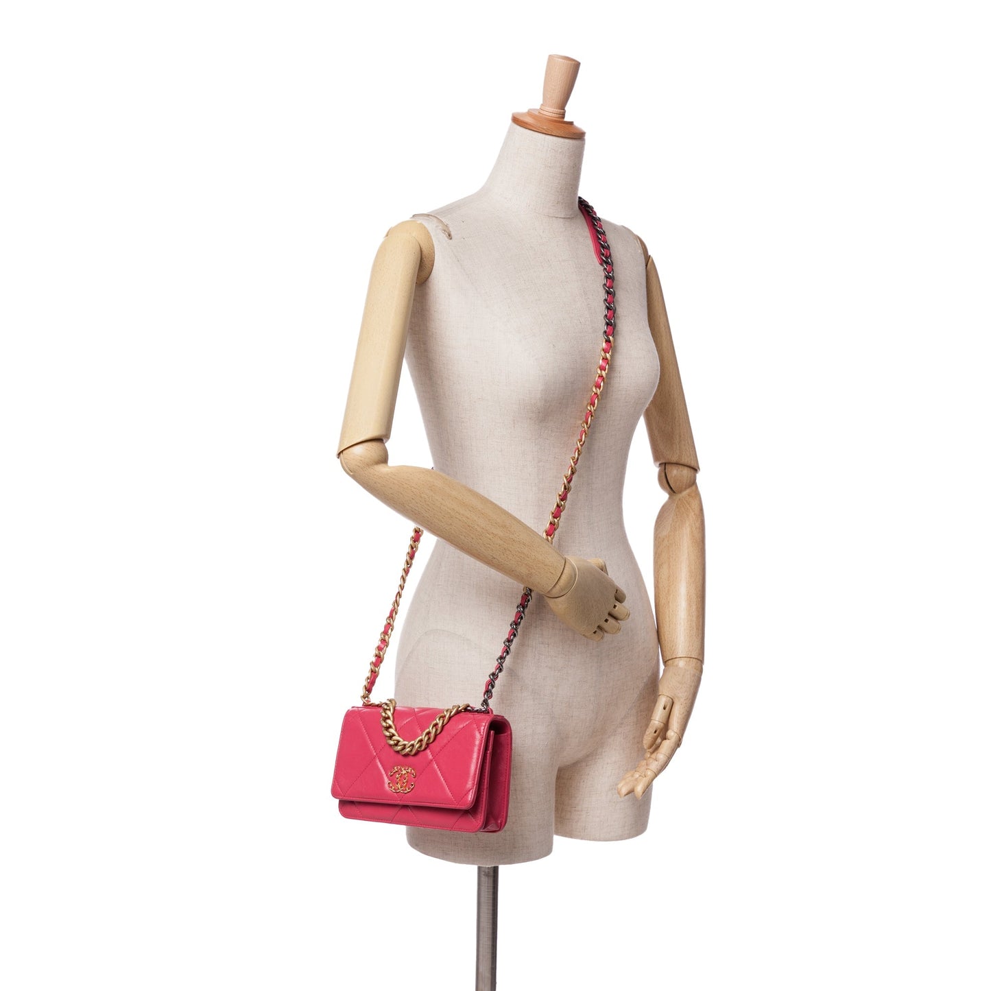 Pink Chanel Quilted Lambskin 19 Wallet on Chain Crossbody Bag