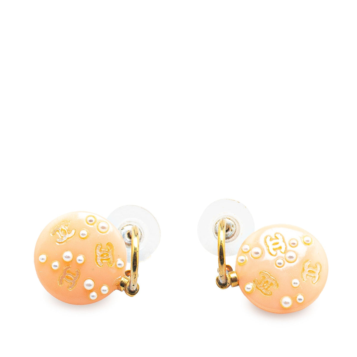 Pink Chanel Gold Plated Faux Pearl Drop Push Back Earrings