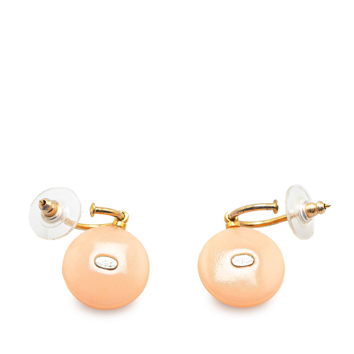 Pink Chanel Gold Plated Faux Pearl Drop Push Back Earrings