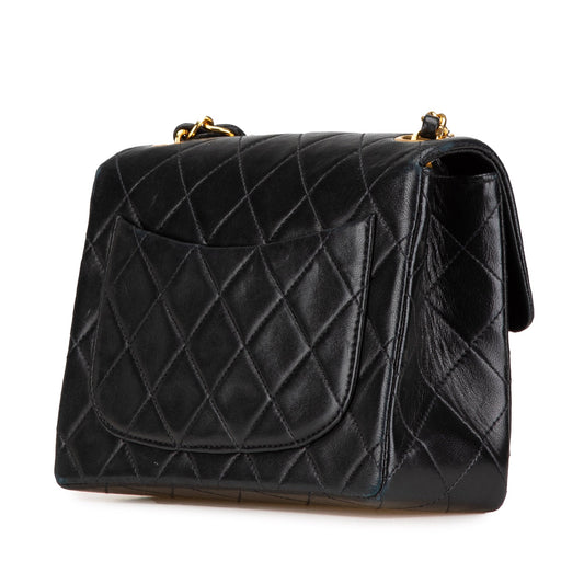 Black Chanel Mini Square Classic Lambskin Single Flap Crossbody Bag