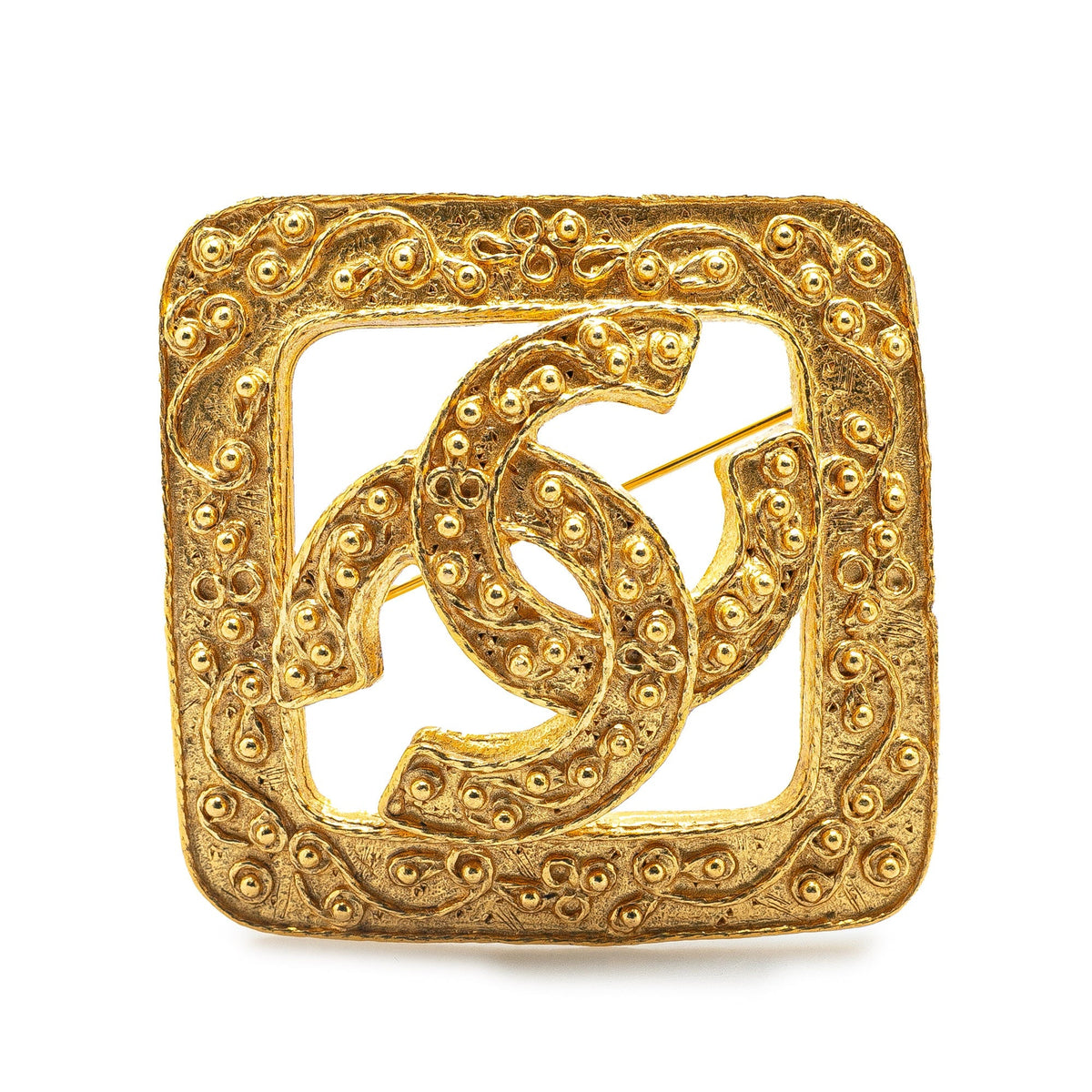 Gold Chanel Gold Plated CC Diamond Brooch