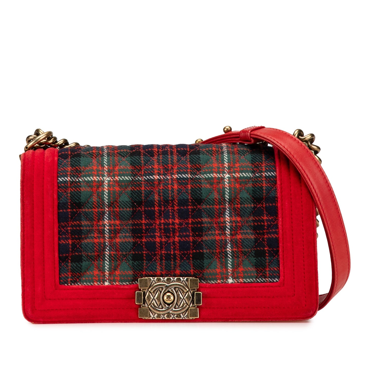 Red Chanel Medium Velvet and Tweed Boy Flap Crossbody Bag