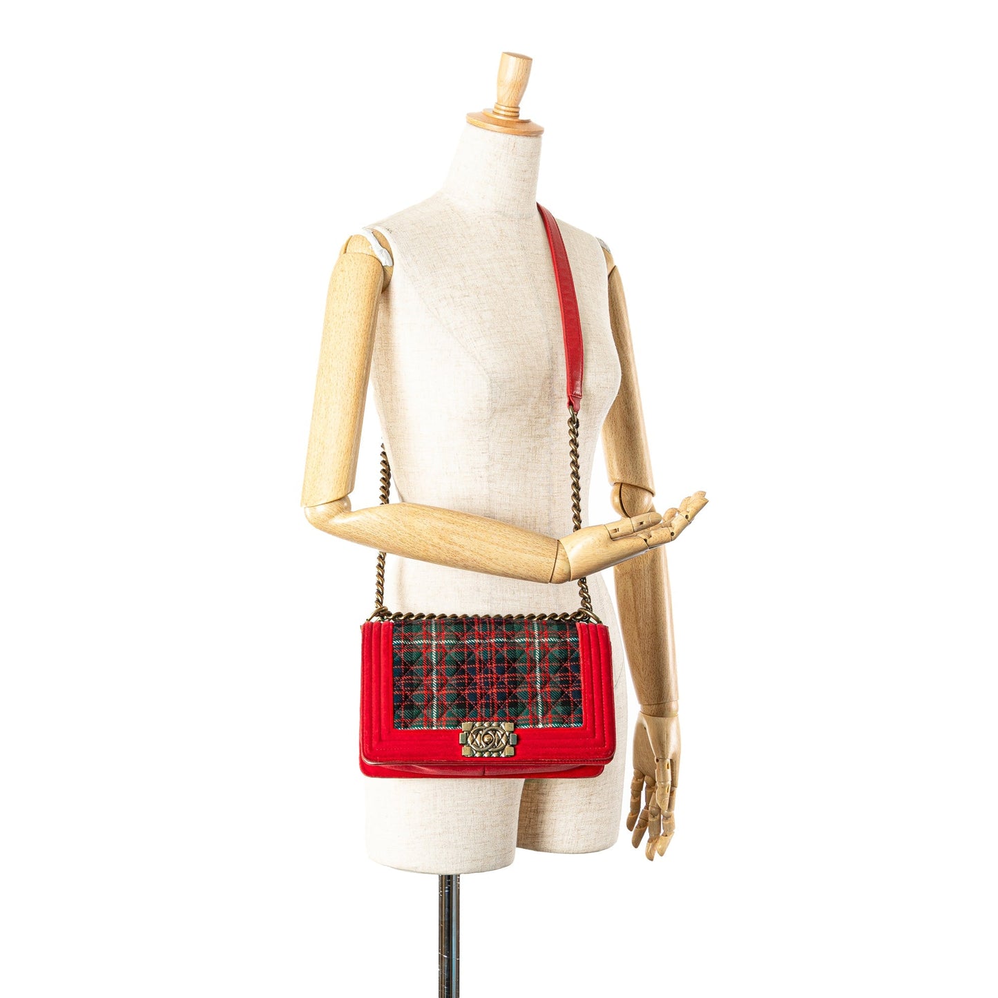 Red Chanel Medium Velvet and Tweed Boy Flap Crossbody Bag