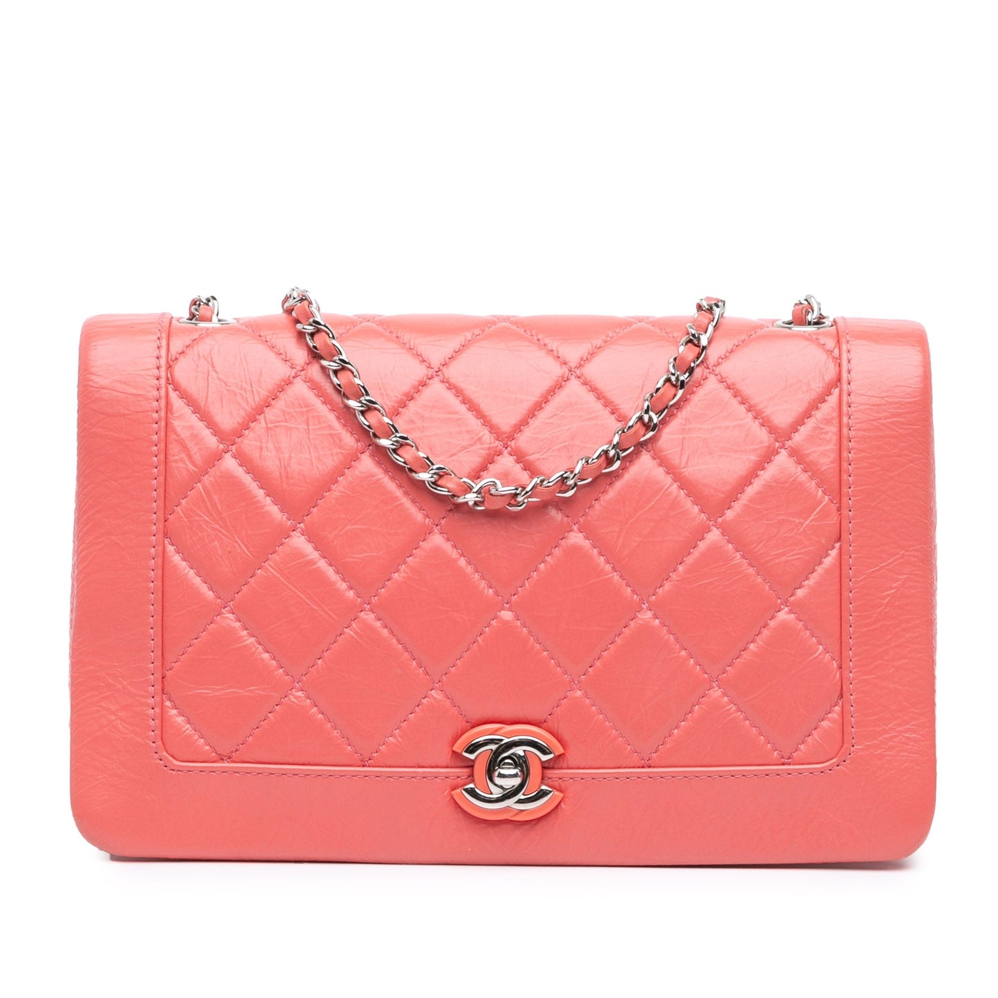 Pink Chanel Crumpled Calfskin Bi Quilted Vintage Full Flap Shoulder Bag