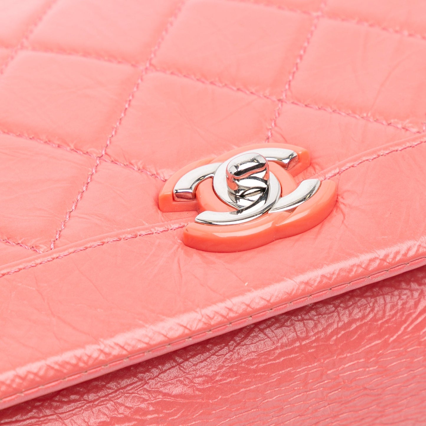 Pink Chanel Crumpled Calfskin Bi Quilted Vintage Full Flap Shoulder Bag