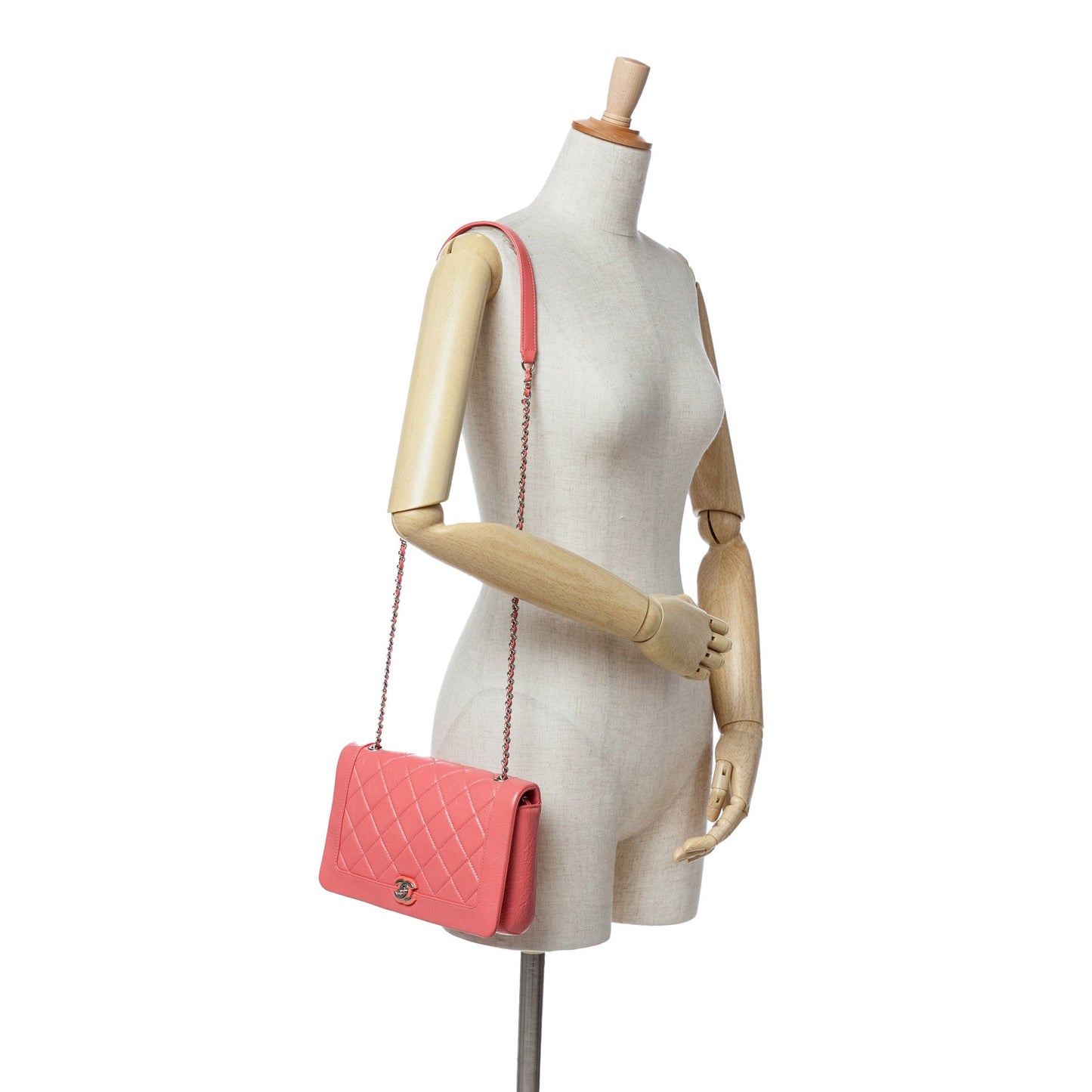 Pink Chanel Crumpled Calfskin Bi Quilted Vintage Full Flap Shoulder Bag