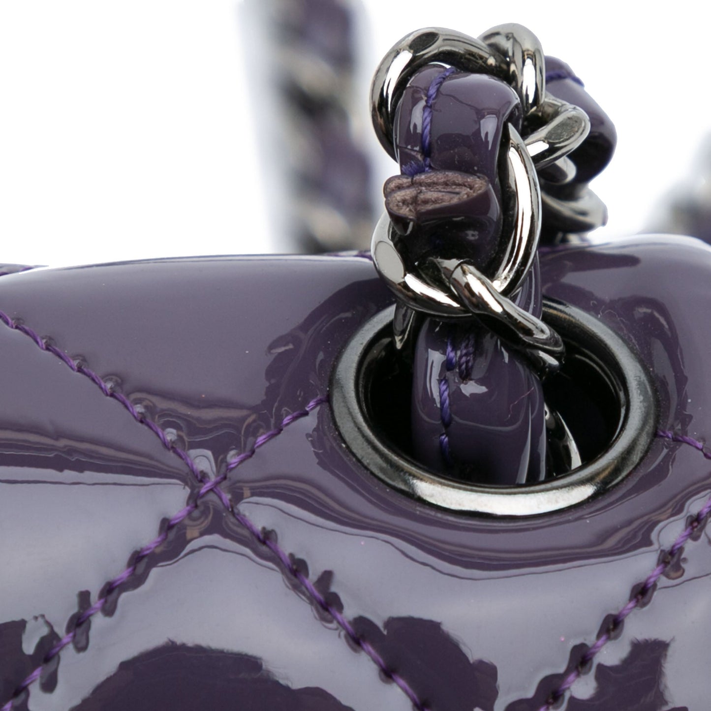 Purple Chanel Mini Square Classic Patent Single Flap Crossbody Bag
