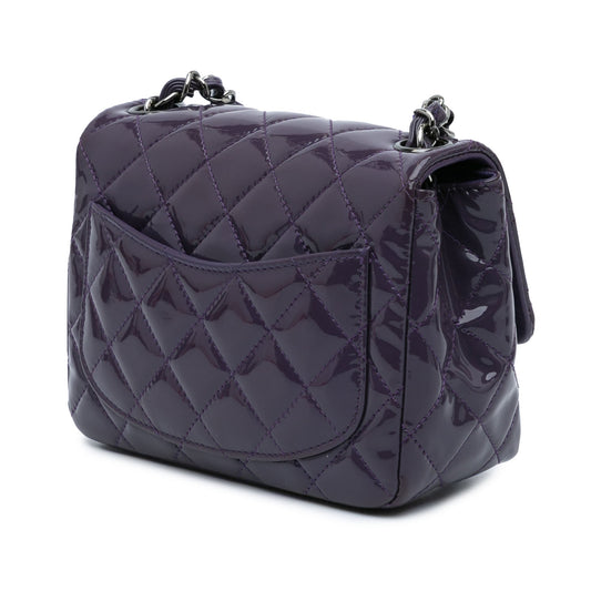 Purple Chanel Mini Square Classic Patent Single Flap Crossbody Bag