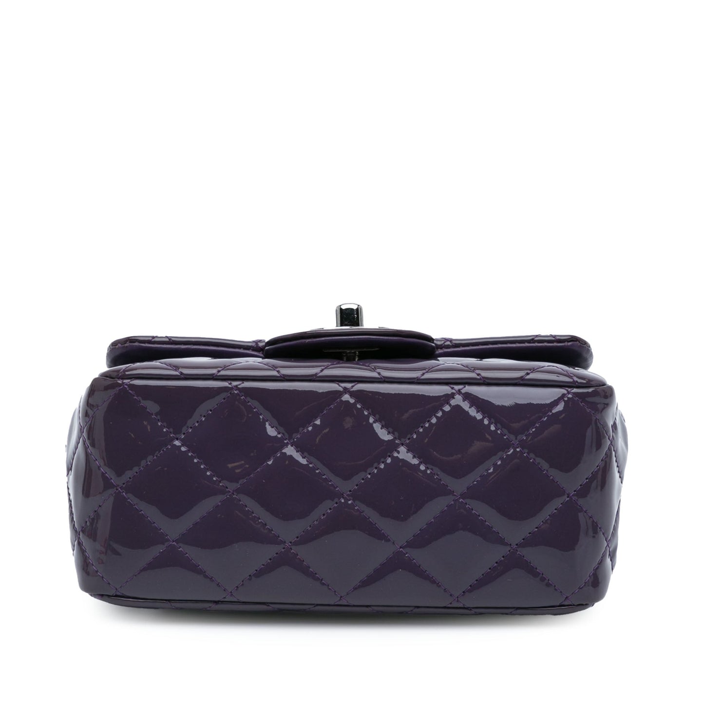 Purple Chanel Mini Square Classic Patent Single Flap Crossbody Bag
