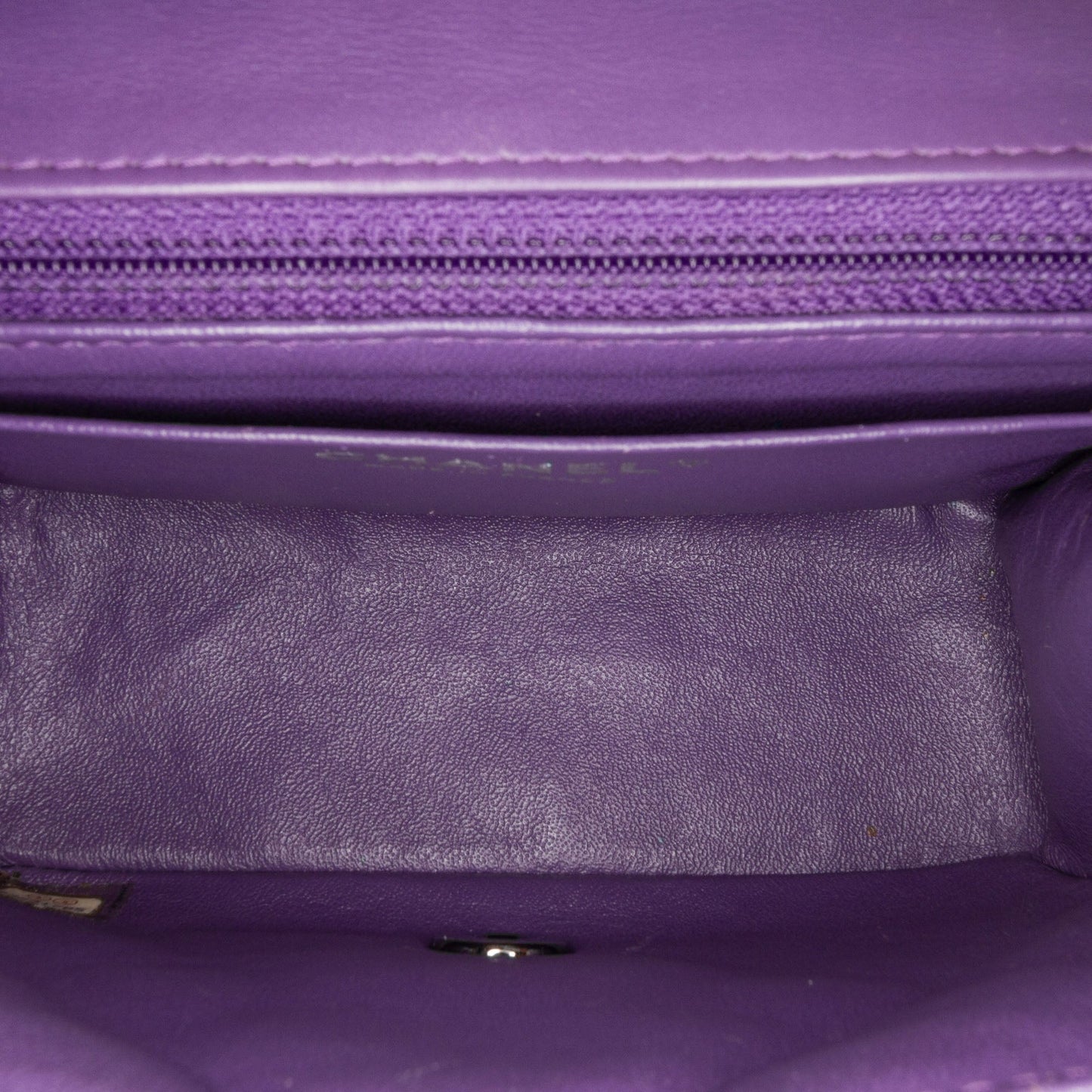 Purple Chanel Mini Square Classic Patent Single Flap Crossbody Bag