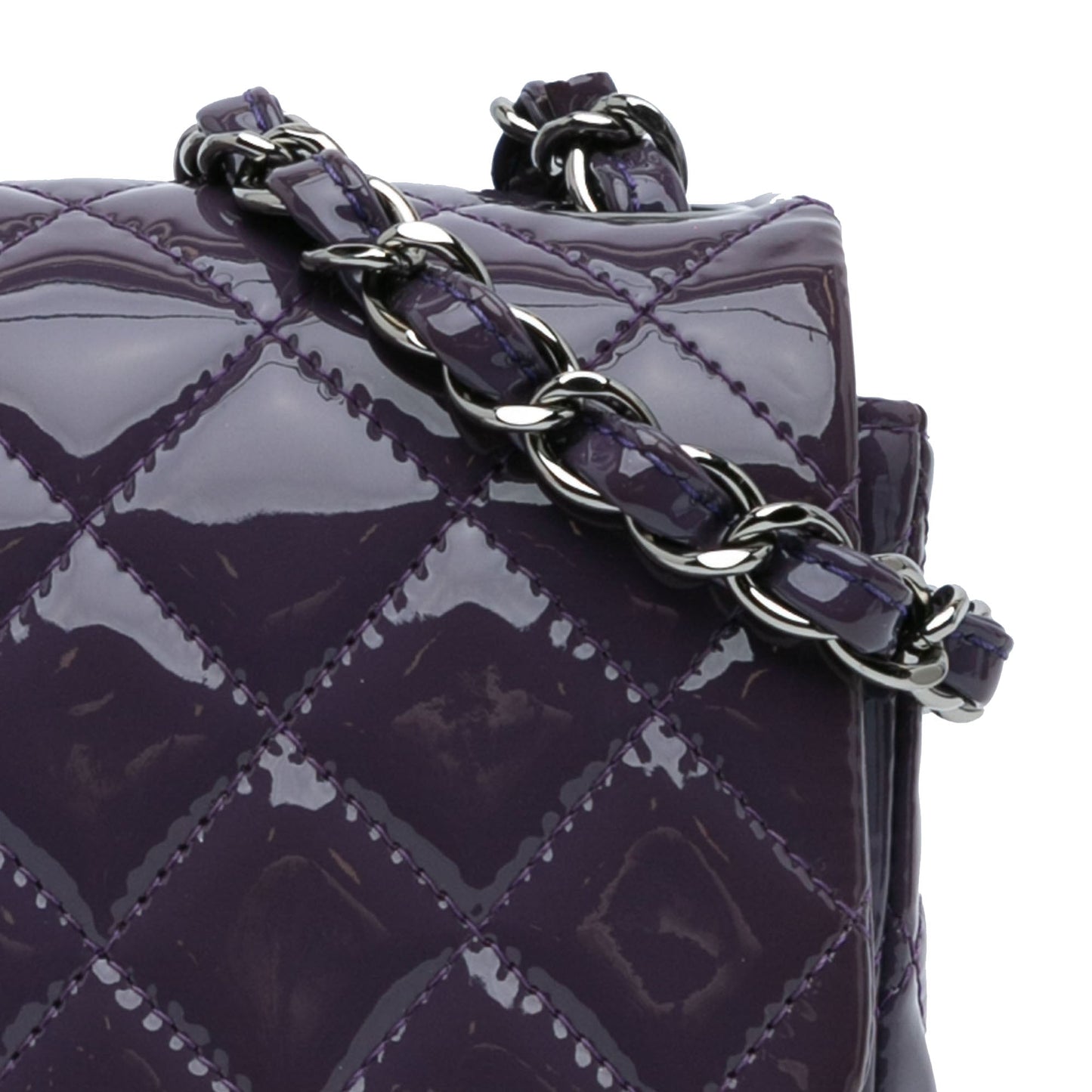 Purple Chanel Mini Square Classic Patent Single Flap Crossbody Bag