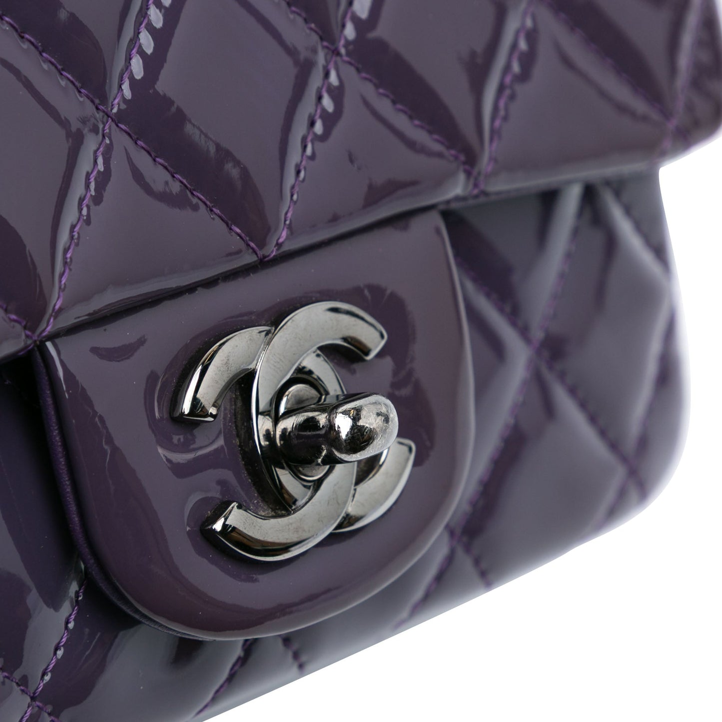 Purple Chanel Mini Square Classic Patent Single Flap Crossbody Bag