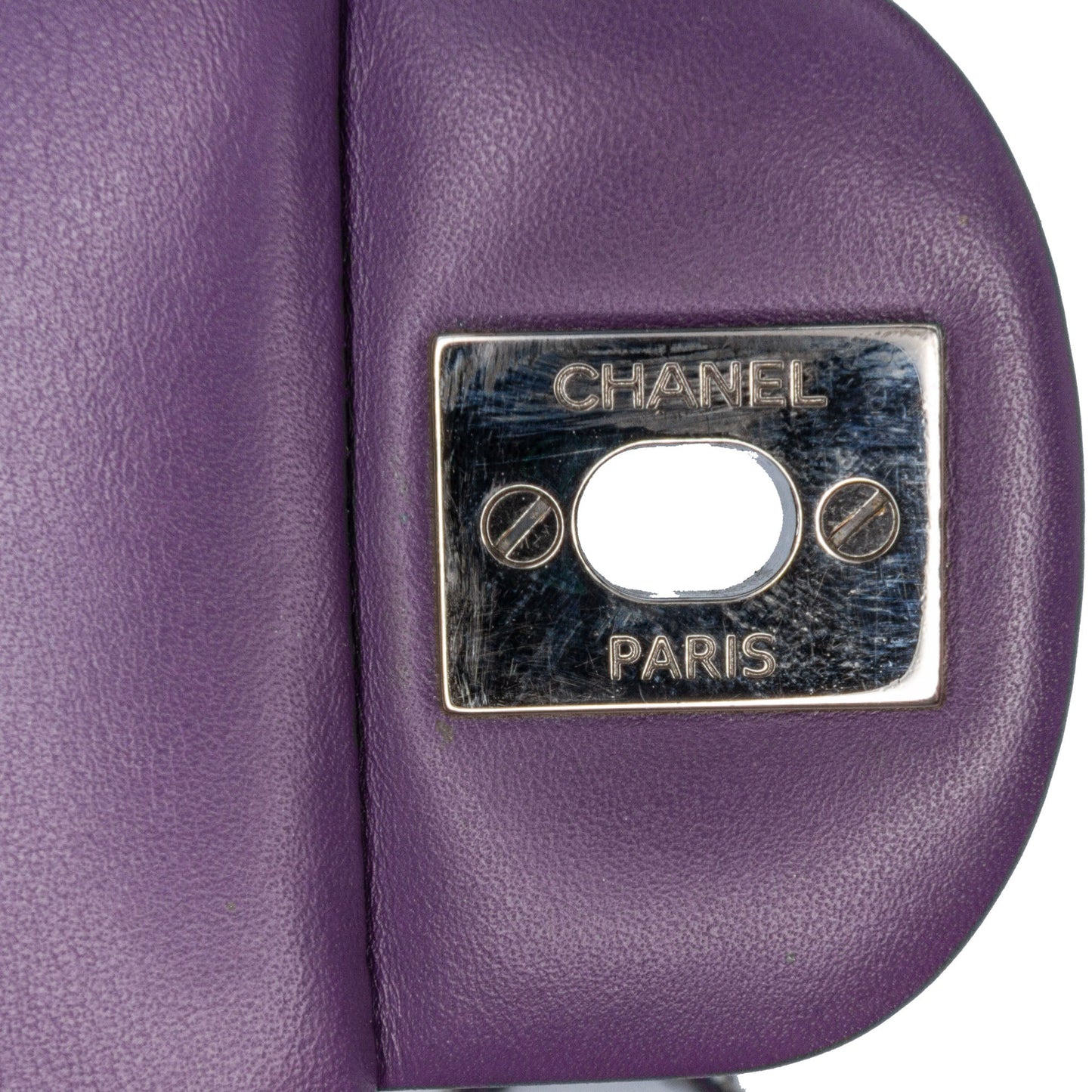 Purple Chanel Mini Square Classic Patent Single Flap Crossbody Bag