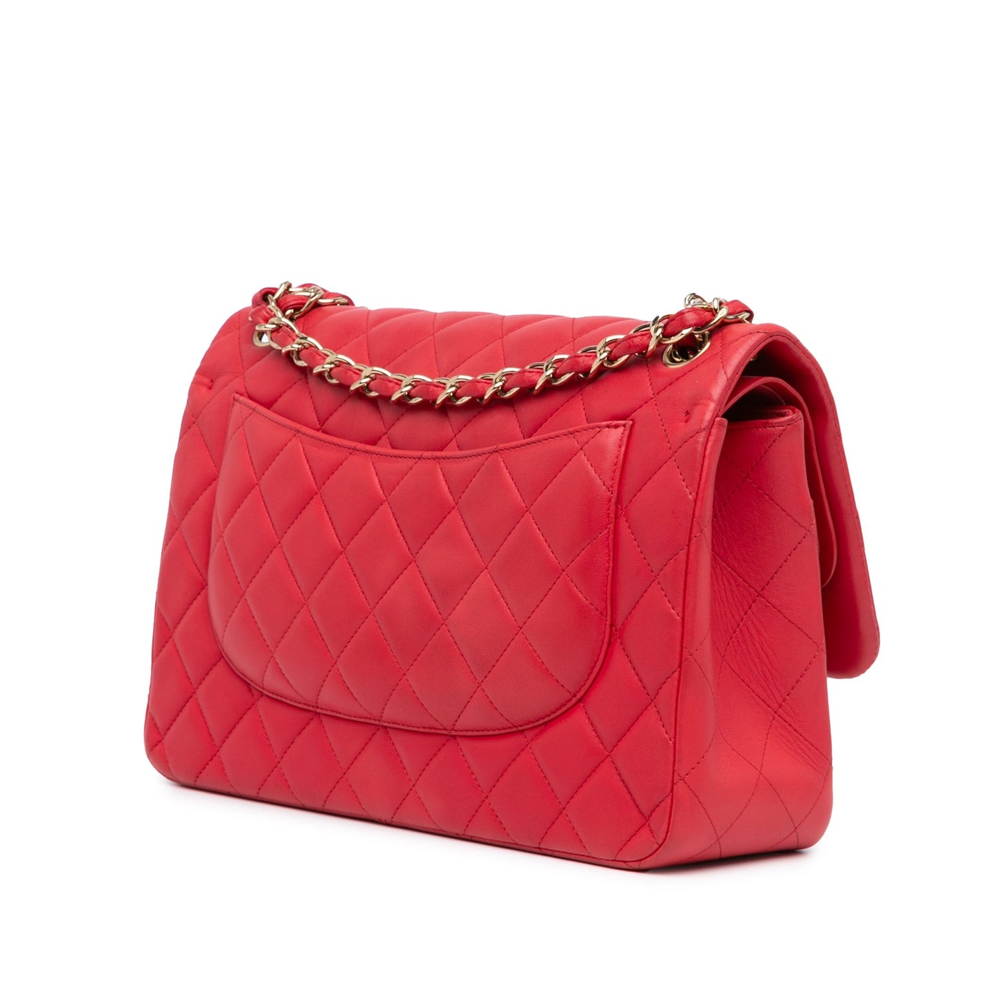 Red Chanel Jumbo Classic Lambskin Double Flap Shoulder Bag