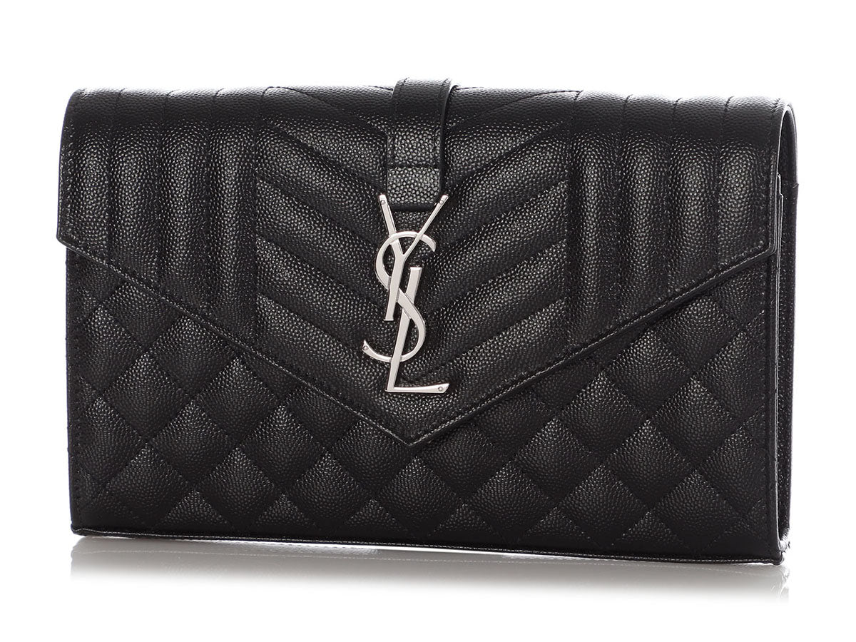 Saint Laurent Black Grain De Poudre Envelope Chain Wallet