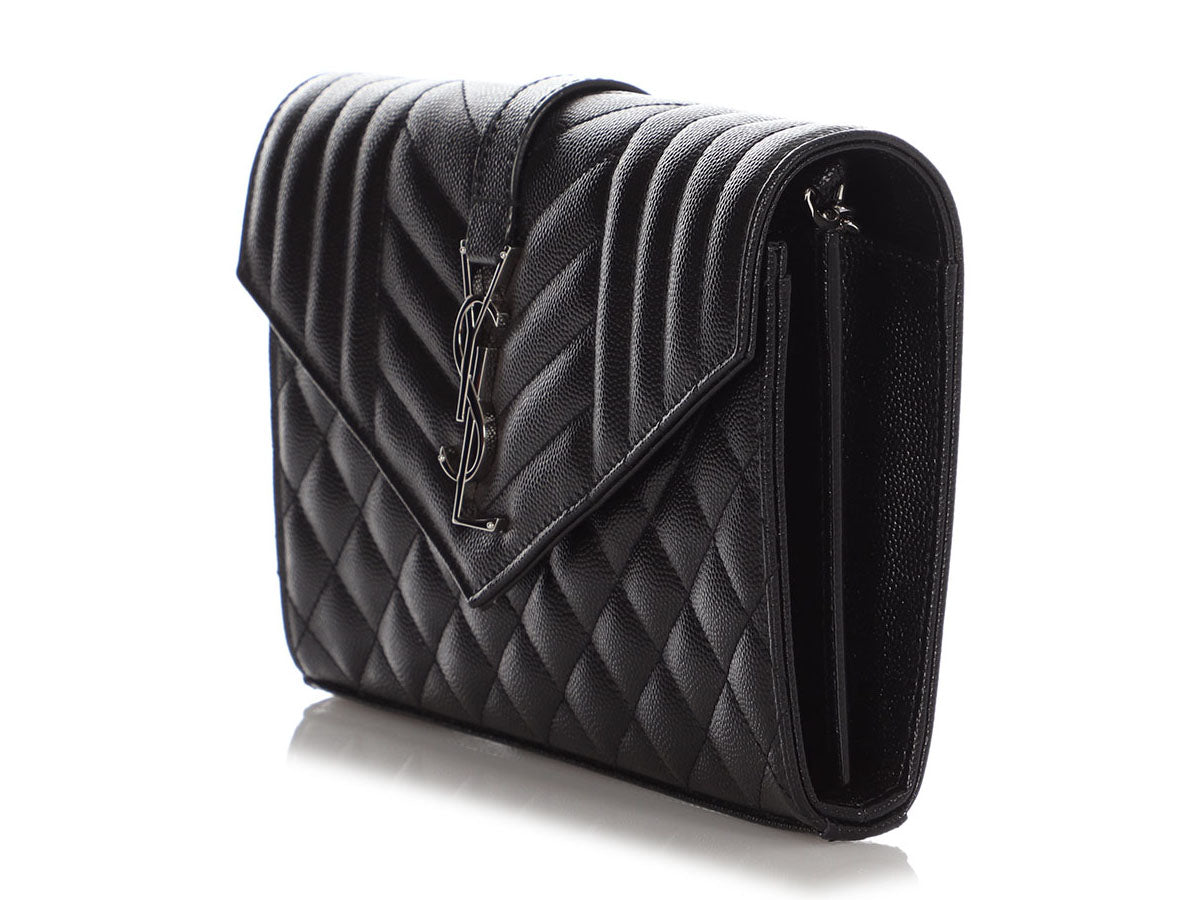 Saint Laurent Black Grain De Poudre Envelope Chain Wallet