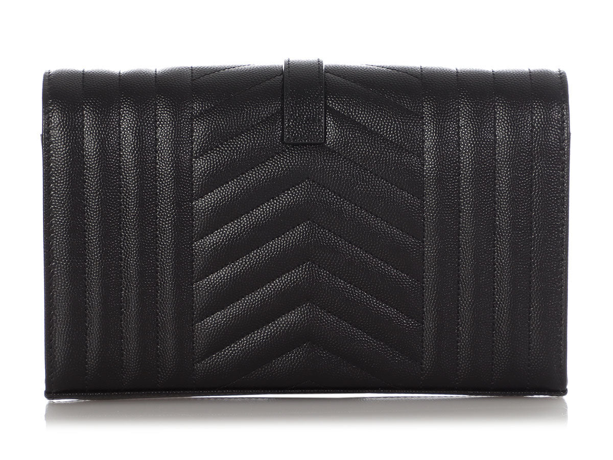 Saint Laurent Black Grain De Poudre Envelope Chain Wallet