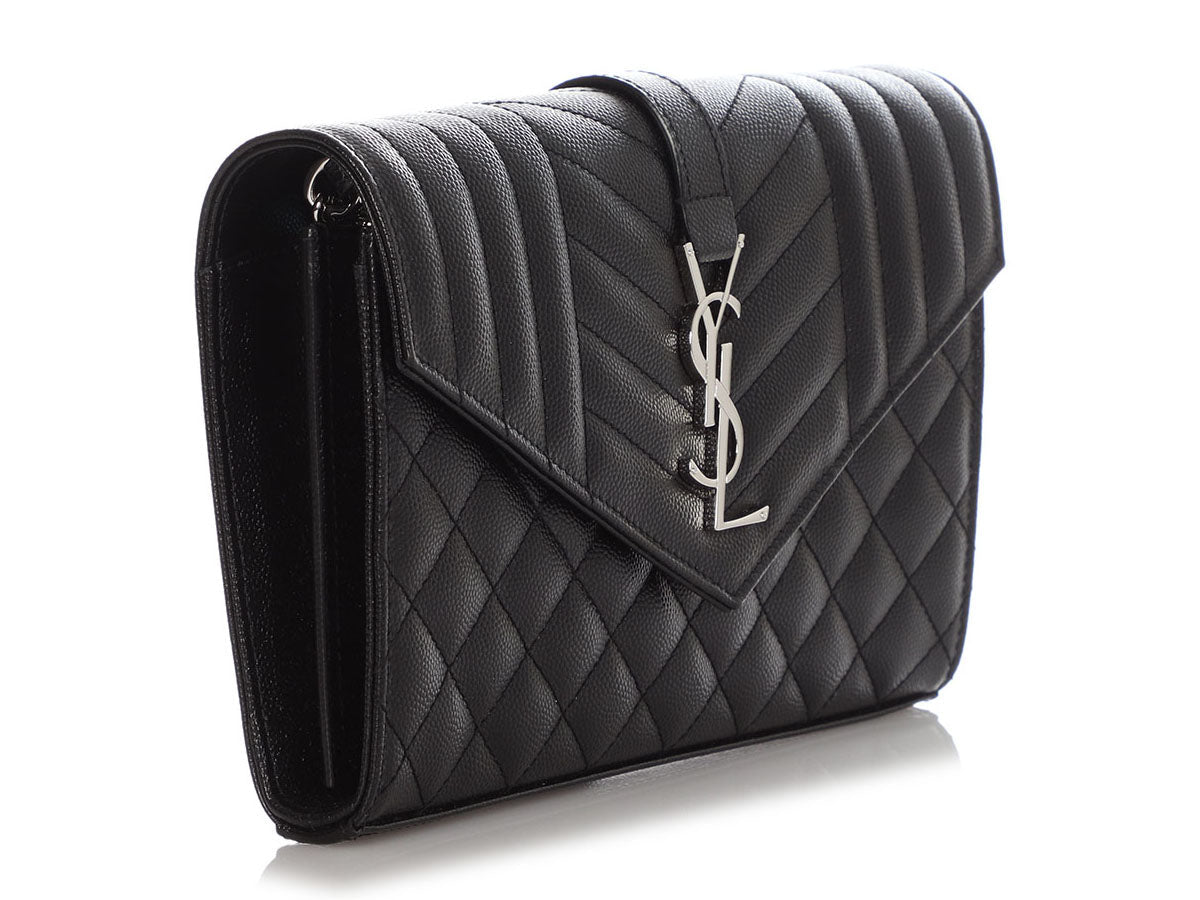 Saint Laurent Black Grain De Poudre Envelope Chain Wallet
